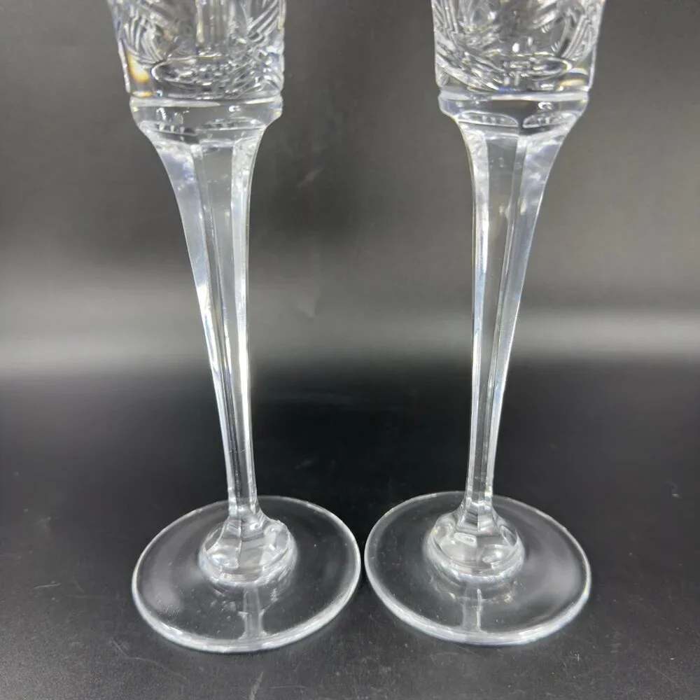 Mikasa Crystal Cross Track Clear Tall Crystal Glass Flute Drinking Glasses Set 2